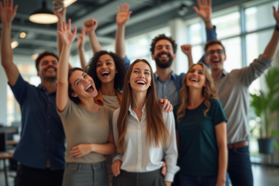 Professional diverse team celebrating success