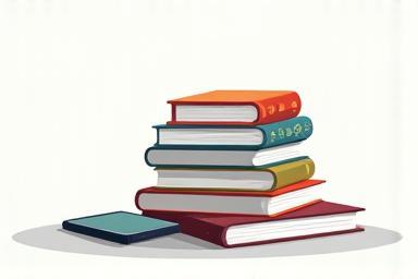Illustration of a stack of digital e-books and guides